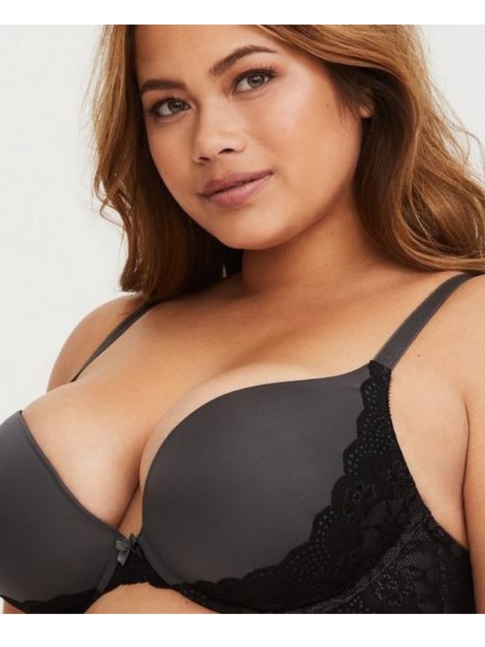 Torrid Smooth Plunge Push-Up Bra with Lace Trim - Gray and Black 44c